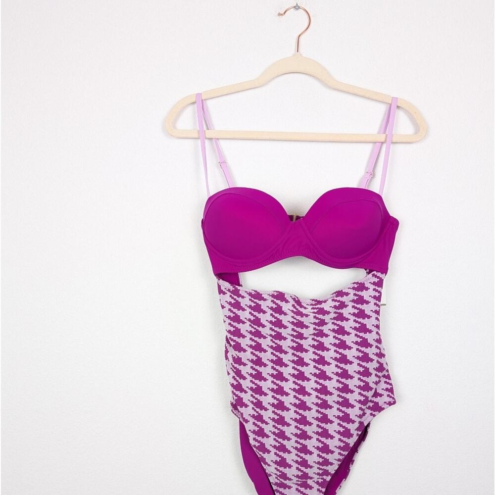 NWT WET Swimwear Piper Fuchsia Houndstooth One Piece Swimsuit Size L - Picture 3 of 10